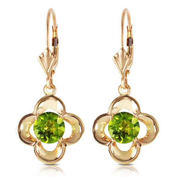 Galaxy Gold Products Jewelry - 14K. GOLD LEVERBACK EARRING WITH NATURAL PERIDOTS (Yellow Gold)